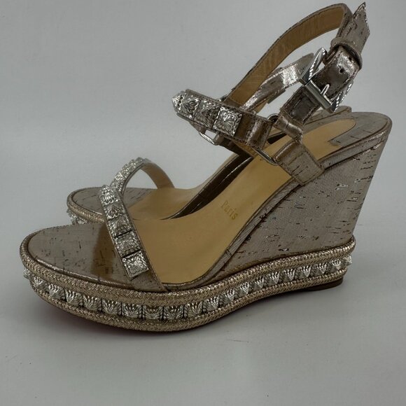 Louboutin Cork Studded Pyradiams 110 Platform Wedge - Size 39 - Picture 5 of 7